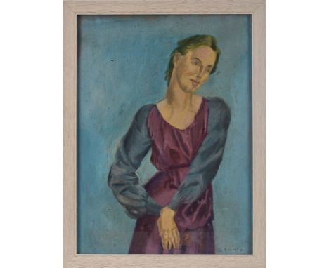Gemälde Reinhold Ewald1890 Hanau - 1974 Hanau "Stehende Frau mit übereinandergelegten Händen" u. re. sign. u. dat. R. Ewald 2