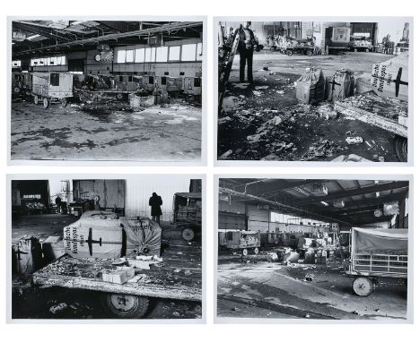 4 s/w-Fotografien Magdalena Koppgeb. 1948 Neu-Ulm "Terroranschlag 3.4.79" je verso sign., dat. u. bez. M. Kopp 1979-2011, je 