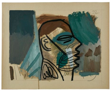 Filzstift u. Gouache über BleistiftWalter Brusius geb. 1950 Niederwörresbach "o. T. (Kopf)" 1989 o. re. sign. u. dat. WBros. 