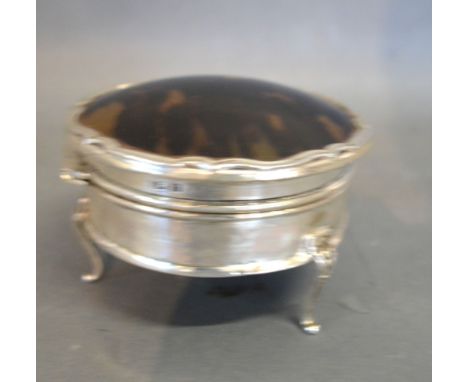 A George V Silver and Tortoiseshell Trinket Box with Three Shaped Supports, Birmingham 1916