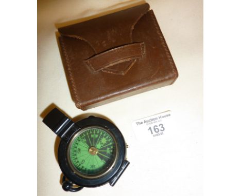Vintage green card prismatic marching compass with leather case