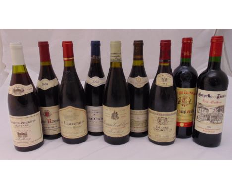 Nine bottles of French red wine to include Aloxe Corton 2002, Beaune Cent-Vignes 1994, Les Lauzeraies 1999, Vosne-Romanee 200