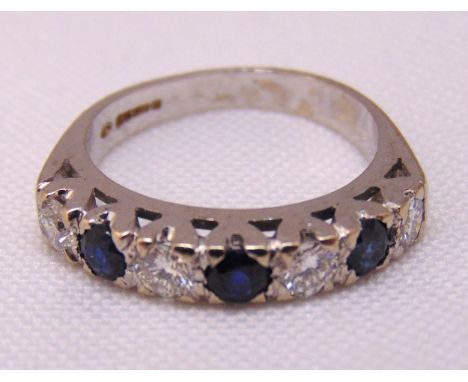 18ct white gold sapphire and diamond seven stone ring, approx total weight 3.9g