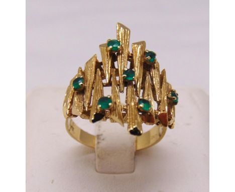 14ct yellow gold and emerald cocktail ring, approx total weight 6.0g