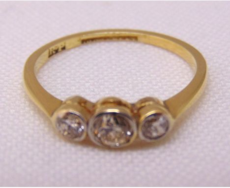 18ct yellow gold and platinum three stone diamond ring, approx total weight 1.9g