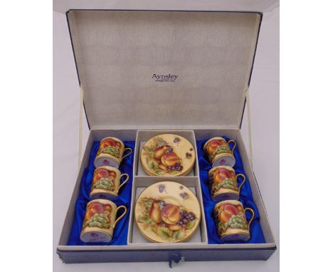 Aynsley Orchard Gold coffee cans and saucers in original fitted packaging