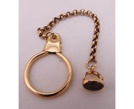 A gold key ring, chain and pendant, tested 9ct, approx total weight 8.3g