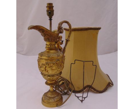 A gilded metal table lamp in the form of a classical flagon to include shade, 38.5cm (h)