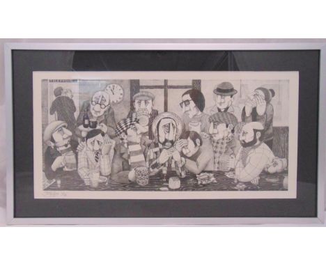 Stuart B. Johnson a framed and glazed monochromatic limited edition print 60/150 of The Glasgow Last Supper, signed bottom le