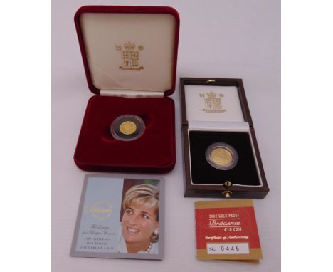 Britannic 1/10 oz proof gold coin and 2007 Diana one pound proof gold coin