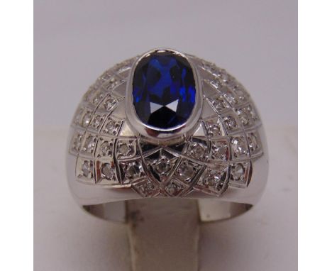 White gold, sapphire and diamond ring, gold tested 18ct, approx total weight 9.2g