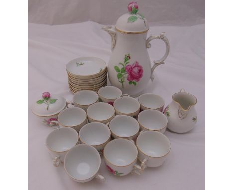 Furstenberg porcelain hand painted coffee set to include a coffee pot, sugar bowl, cream jug, cups and saucers (27)