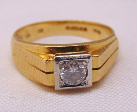 18ct yellow and white gold and diamond gentlemans ring, approx total weight 8.2g