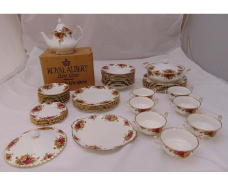 Royal Albert Old Country Roses part dinner and teaset to include plates, bowls, teapot, cups, saucers and covered dishes (49)
