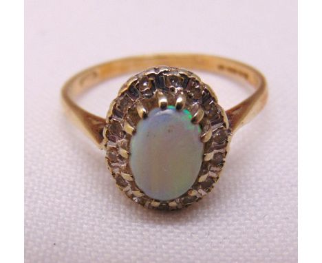 9ct yellow gold opal and diamond dress ring, approx total weight 2.7g