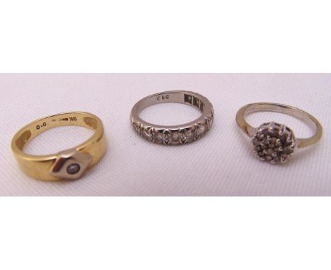 Two 9ct gold and diamond rings and a platinum and diamond ring, approx total weight 9.9g