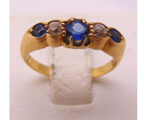 18ct yellow gold sapphire and diamond five stone ring, approx total weight 2.9g