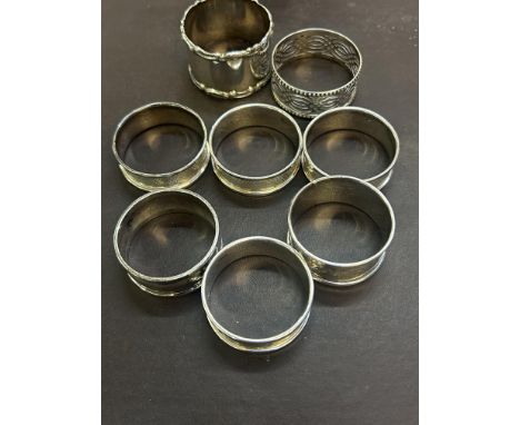 8x Silver napkin rings - 7 with hallmarks 1 white metal total weight 120g