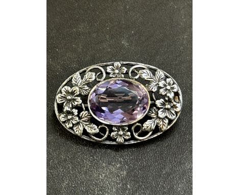 Silver & amethyst brooch 