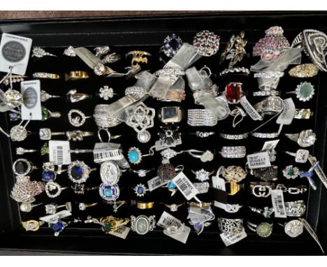 100x 925 Silver rings majority new with tags to include Swarovski 