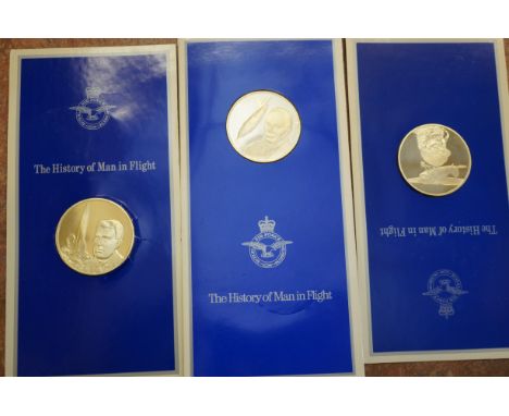 The History of man in flight 3x Silver gilt coins 