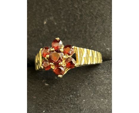 9ct Gold garnet cluster ring Size M 3.1g 