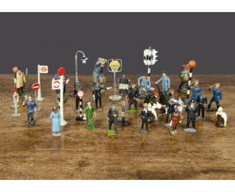 A large quantity of civilian lead figures and accessories by Britains John Hill and others, including four Britains and HR tw