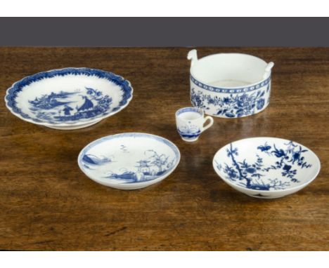 English blue and white pottery, a Bow Chinoiserie pattern saucer with blue pattern 51 mark, circa 1760 —4¾in. (12cm.) diamete