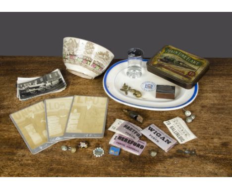 Railway memorabilia, three photographs of a station master, some in SECR uniform; a Royal Mail L&amp;SWR oval plate (restored
