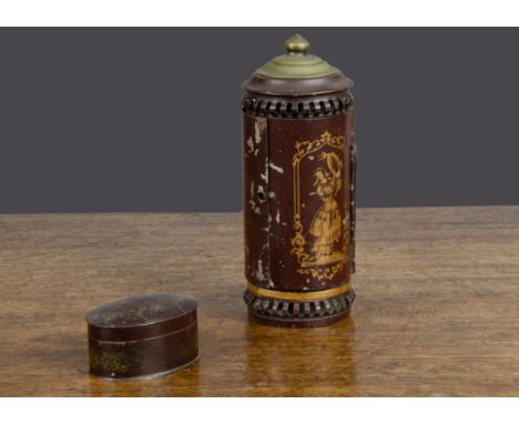 Importnat announcment -this lantern is missing it's glass.A German tinplate cylindrical dark lamp, painted dark maroon with g