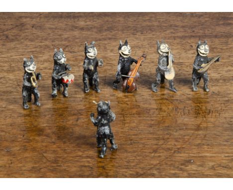 A Heyde lead Felix the Cat band,  all standing, each playing an instrument —1¾in. (4.5cm.) high (F, very slight lead rot)