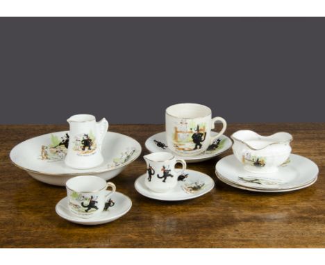 Felix the Cat children’s and doll’s part tea sets, transfer printed including a doll’s size cup, saucer and side plate; a jug