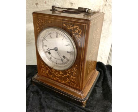 FRENCH INLAID MANTLE CLOCK 19TH CENTURY BY HENRY MARCPARIS IN ROSEWOOD CASE SILVERED DIAL FACE - SIR JOHN BENNET WITH PAPERWO