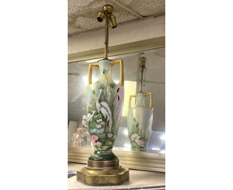 LARGE PORCELAIN LAMP WITH A BIRD SCENE - 83.5 CMS (H) APPROX