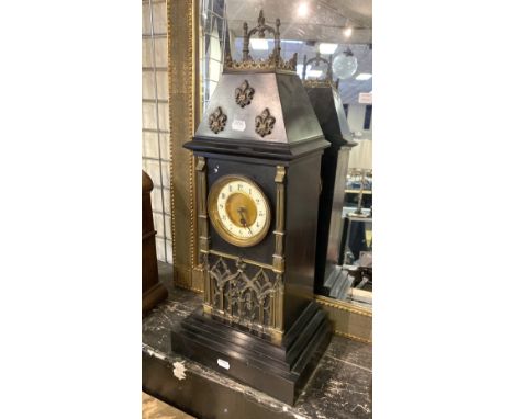FRENCH MANTLE CLOCK - SLATE &amp; BRASS - 60 CMS (H) APPROX