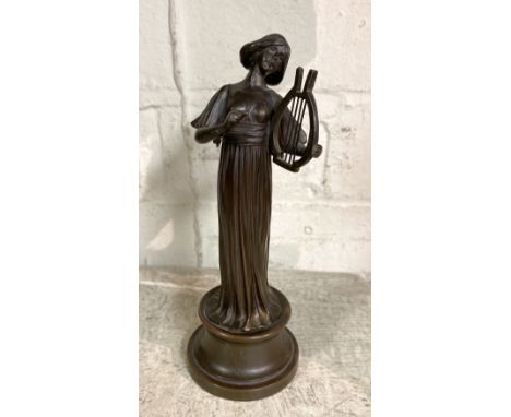 BRONZE GIRL &amp; HARP - 16.5 CMS (H) APPROX