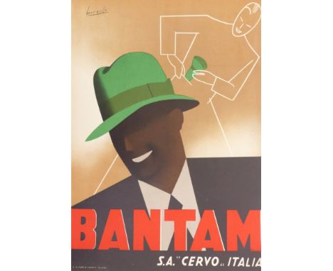 Boccasile, Gino Kleines Werbeplakat für die Hüte von "Bantam S.A. Cervo Italia" (Bari 1901-1952 Mailand) Farblithographie. 19