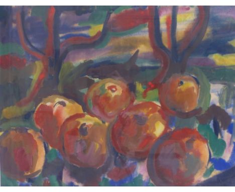 Kahl, R. Äpfel auf Streuobstwiese M. 20. Jh. Aquarell und Gouache. Rechts oben sign. und dat. "(19)58". Sichtmaß 47 x 61 cm; 