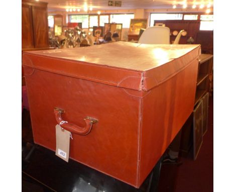 A brown leather 'Barnsbury' trunk with handle and a hat box 