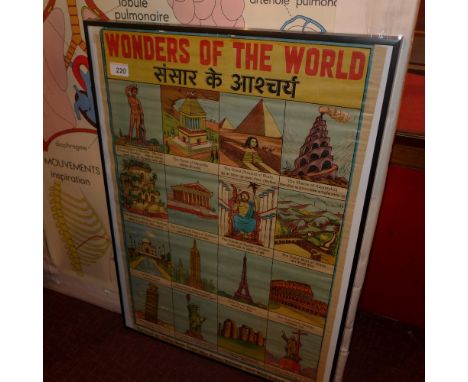 Framed Print - Wonders of the World, Indian cartoon depictions 70 x 52cm  