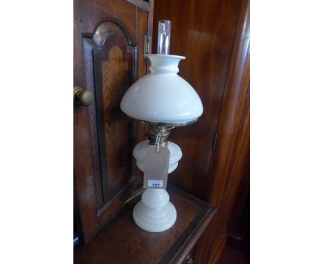 Oil Lamp - white vaseline glass - Victorian 55cm high 