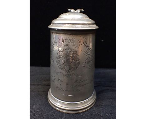 A PEWTER TANKARD: 'CORPUS CHRISTI COLLEGE, SCRATCH FOURS, 1871with armorial, and named E.H. Moberly; W.C. Rives; R. Leach; F.