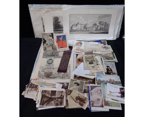 A LATE 19TH STEVENGRAPH BOOKMARK - 'A BIRTHDAY WISH'20.5cm long, a Harvey Barton 'A Cornish Litany' ghostly postcard and a qu