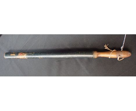A 19TH CENTURY CONSTABLE'S TIPSTAFFpainted with Crown and 'W R', turned and polished handle, broad arrow to head end 61cm lon