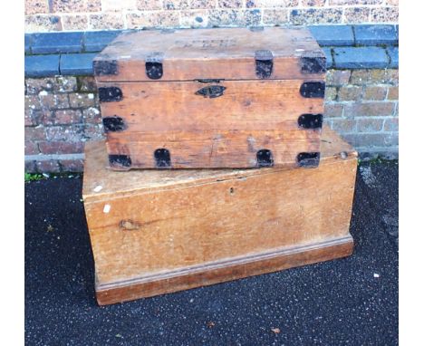 A VICTORIAN PINE TRUNK, LINED WITH OLD WALLPAPERand another smaller, metal bound (2)Provenance: The Estate of the late Roger 