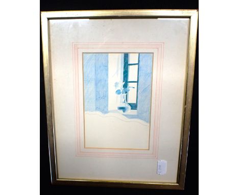 DAVID HOCKNEY: VASE IN WINDOW, COLOUR PRINT26.5 x 22cm (faded)