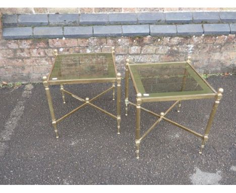 A PAIR OF MAISON BAGUES OR JANSEN STYLE LAMP TABLESthe glass tops with back-painted gilt margins 40 x 40cm, 42cm high