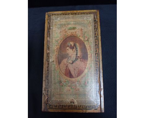 A LARGE OLD 'CIGARETOS' BOX, WITH PRINTED DESIGNGreek key, lithograph top, 'Peerless' brand 42 x 24cm