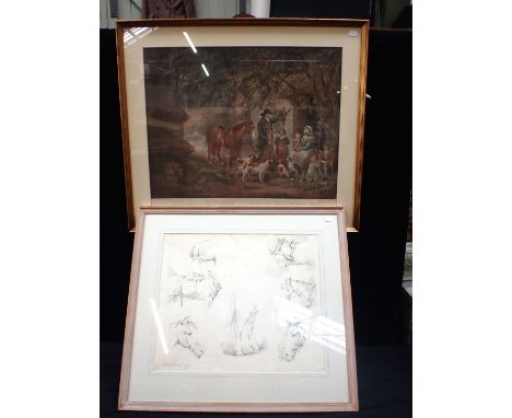 GEORGE MORLAND: A SHEET OF HORSE STUDIESshowing tack and anatomy, crayon-manner type print, 1791, 59 x 66cm (inc. frame), and