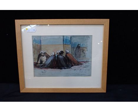 HERMIONE HAMMOND 1910 - 2005: 'A DISSERTATION, SECOND VISIT TO ISPAHAN 1974''watercolour, backed with a sketch, 'Mullahs in s
